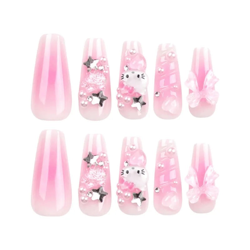 Kitty Square Long 3D Press On Nails