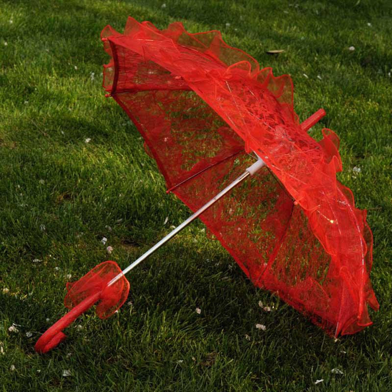 Lace Parasol Umbrella Red 56x58cm