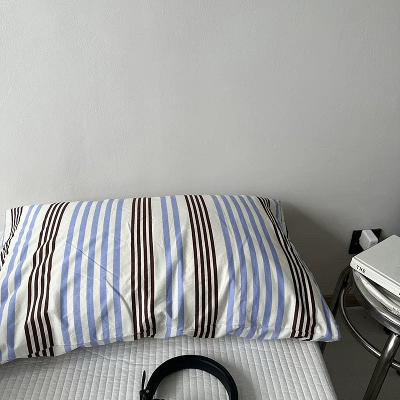 Retro Striped Cotton Pillowcase Blue Brown Stripe