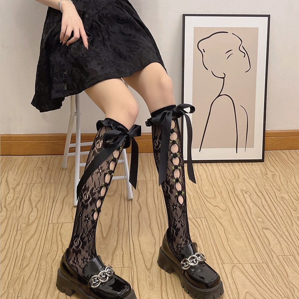 Lace Ribbon & Rosebud Stockings