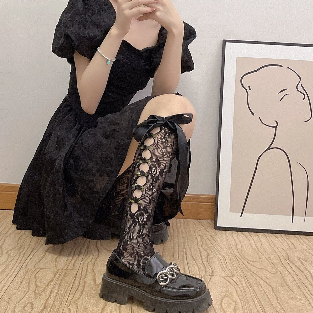 Lace Ribbon & Rosebud Stockings