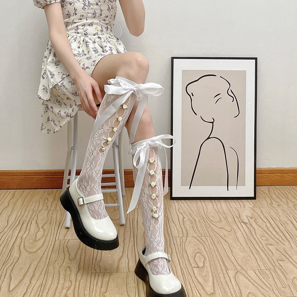 Lace Ribbon & Rosebud Stockings