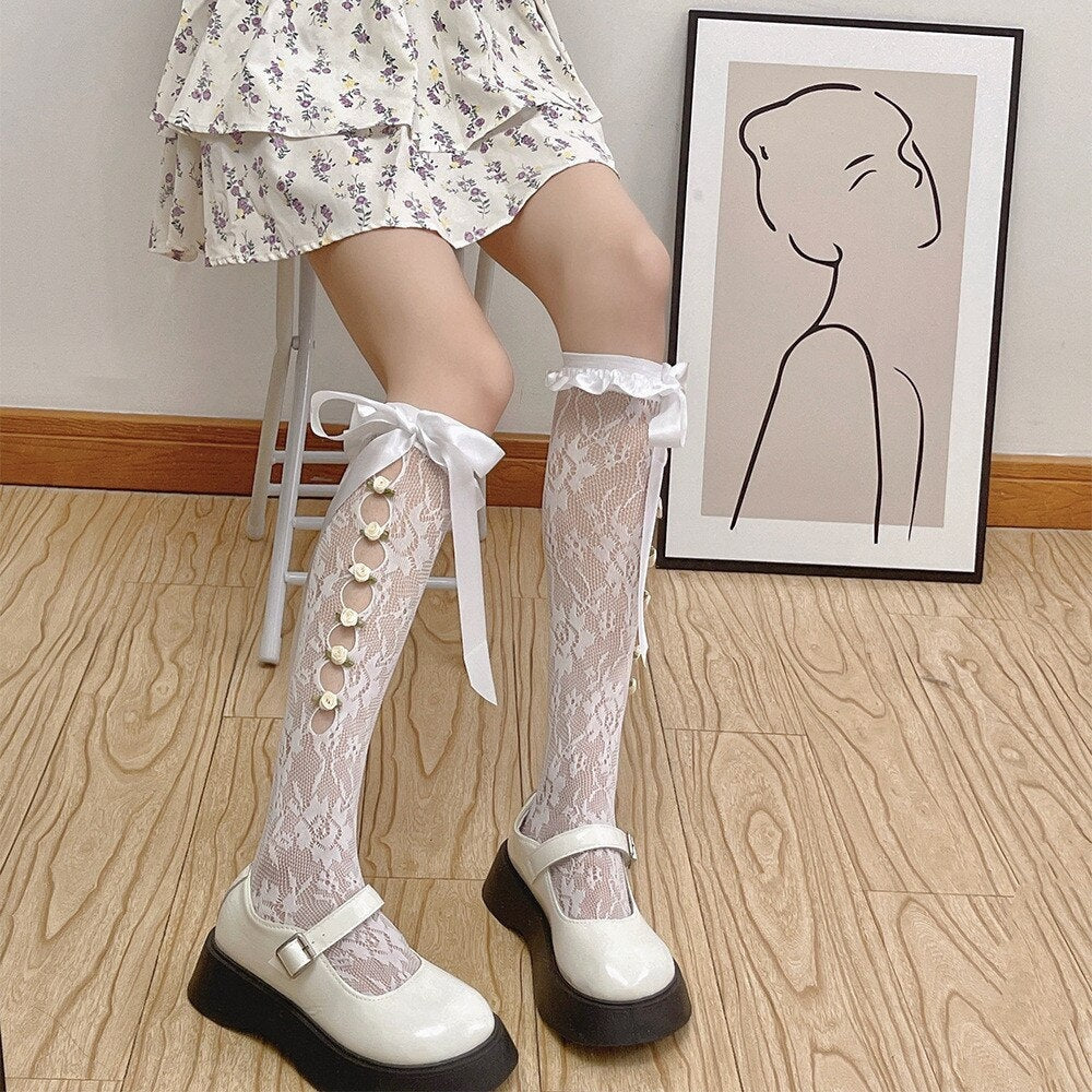 Lace Ribbon & Rosebud Stockings