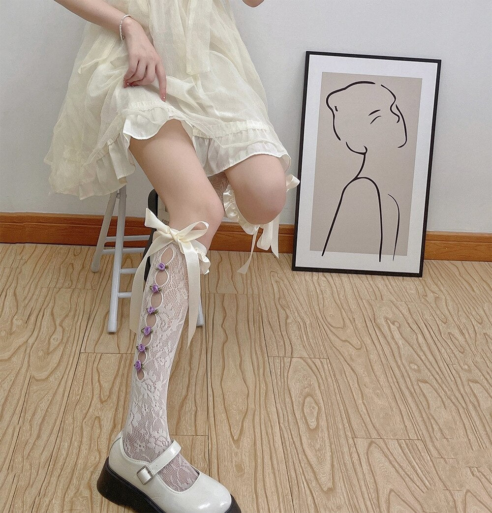 Lace Ribbon & Rosebud Stockings