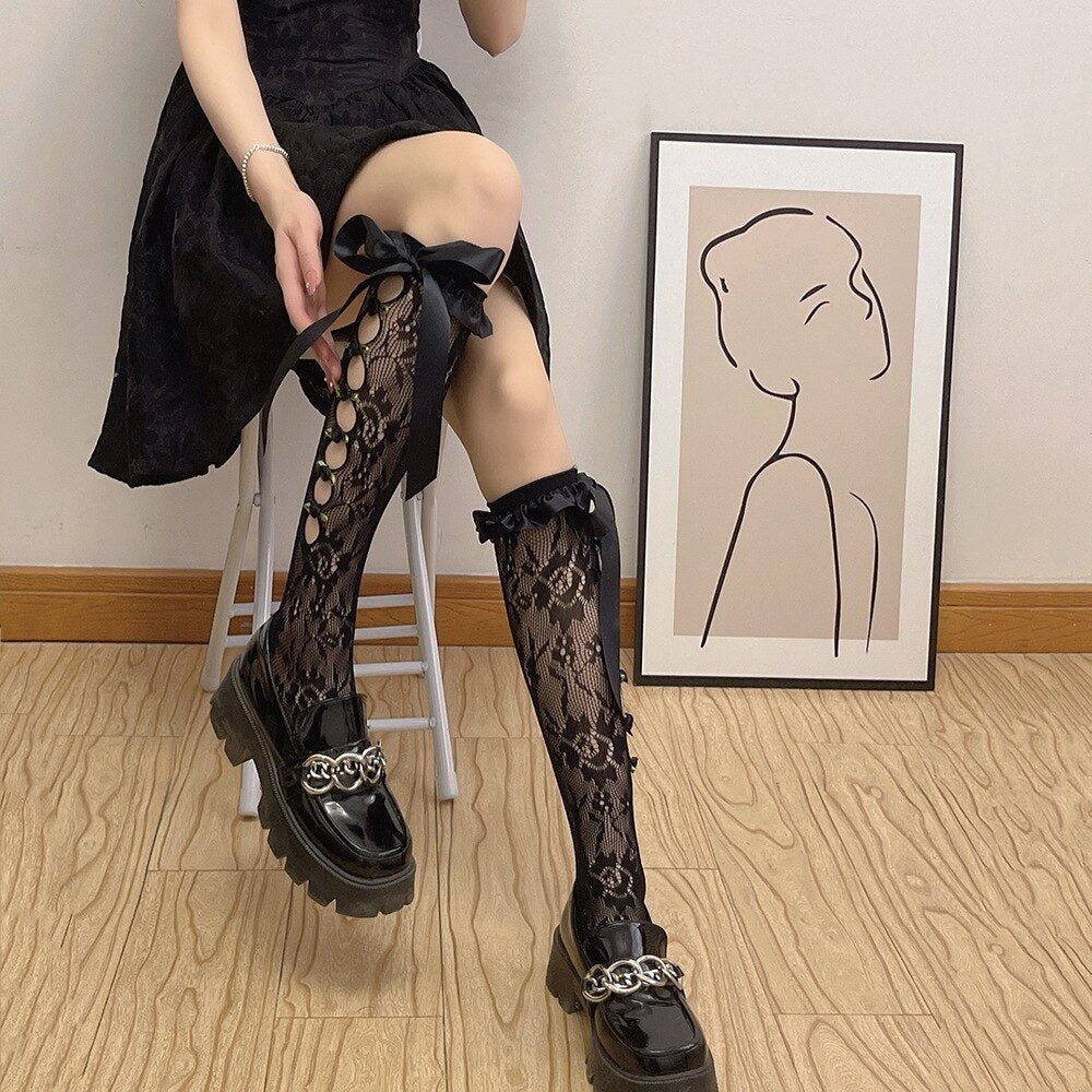 Lace Ribbon & Rosebud Stockings