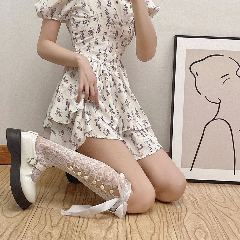 Lace Ribbon & Rosebud Stockings