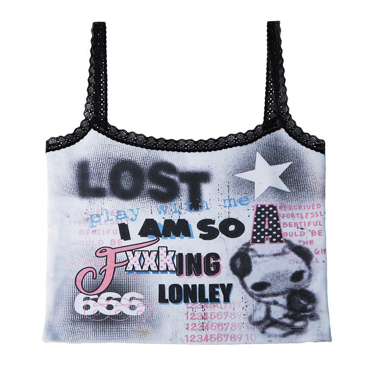 00's Style I Am So Lonely Skinny Tank Grey
