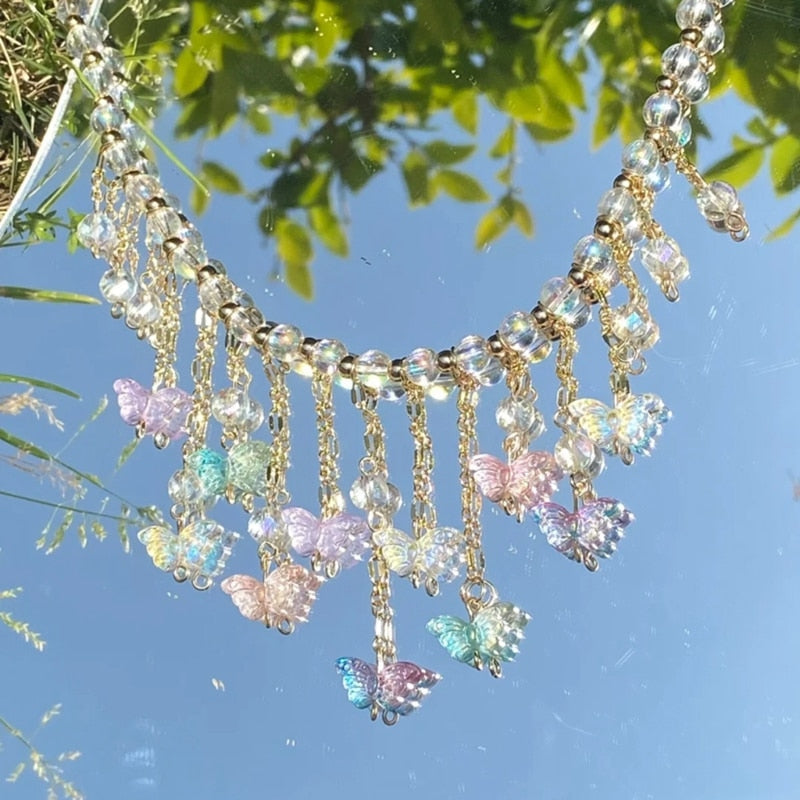 Opal Butterfly Charm Necklace