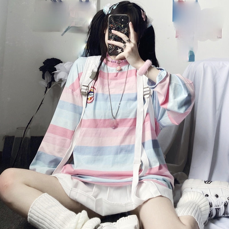 Pastel Striped Oversized Top