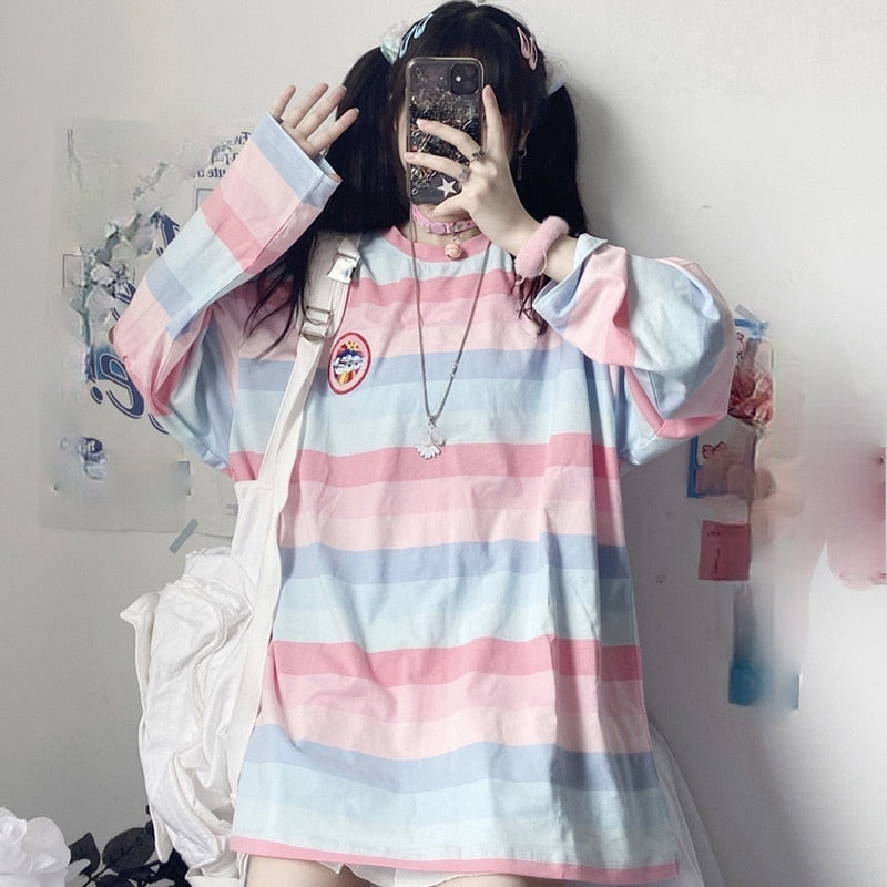 Pastel Striped Oversized Top
