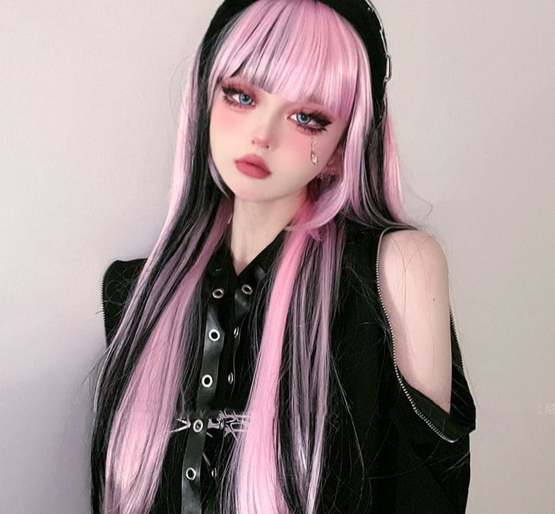 Pink & Black Striped Cosplay Wig