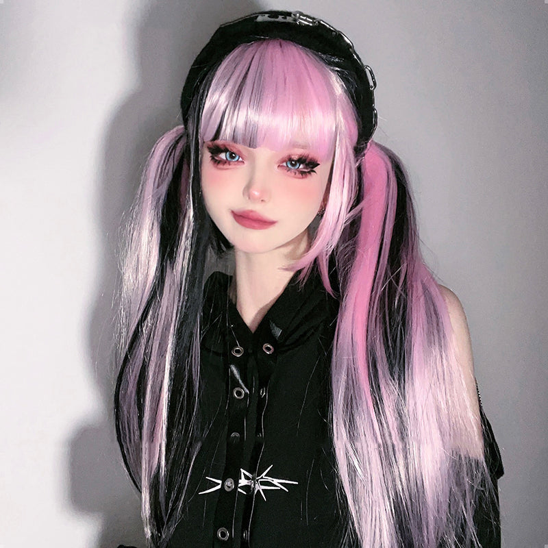 Pink & Black Striped Cosplay Wig