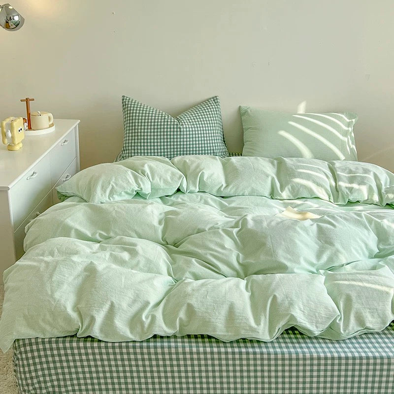 Cozy Pink Plaid Bedding Set Green
