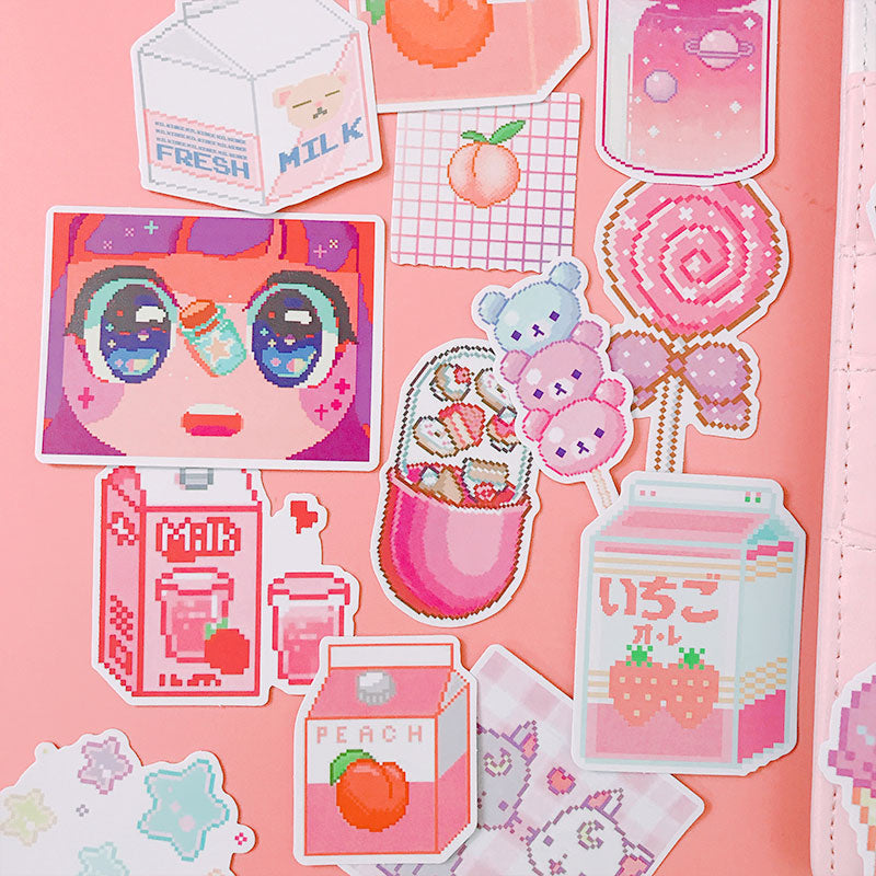 Pink Pixelated Laser Cut Sticker Pack