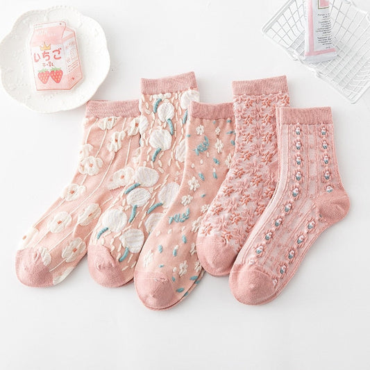 Pink Vintage Floral Sock Set Set1-Pink style 1