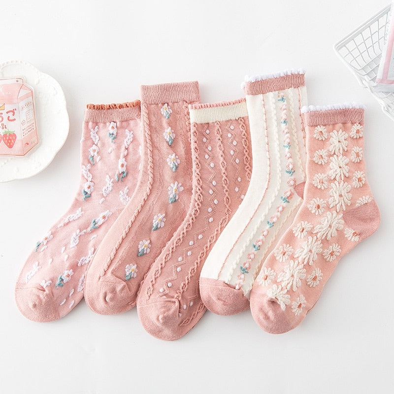 Pink Vintage Floral Sock Set Set2-Pink style 2