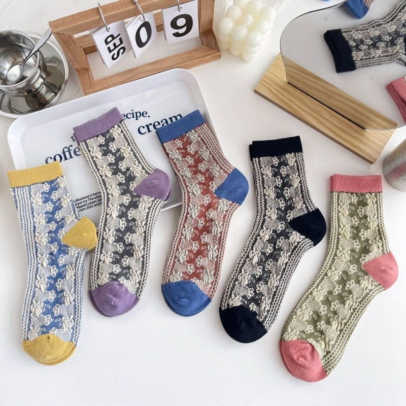 Pink Vintage Floral Sock Set Set10-Retro flowers