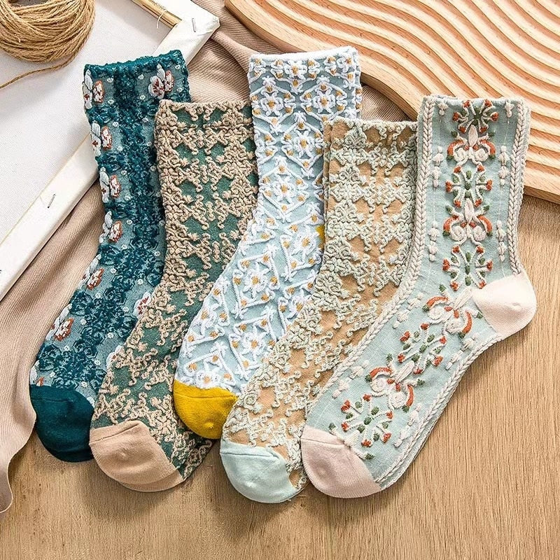 Pink Vintage Floral Sock Set Set3-Neutral color