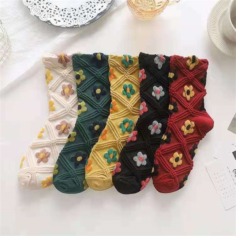 Pink Vintage Floral Sock Set Set8-Big flowers