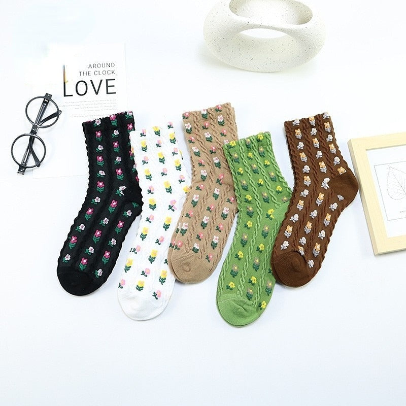 Pink Vintage Floral Sock Set Set9-More flowers