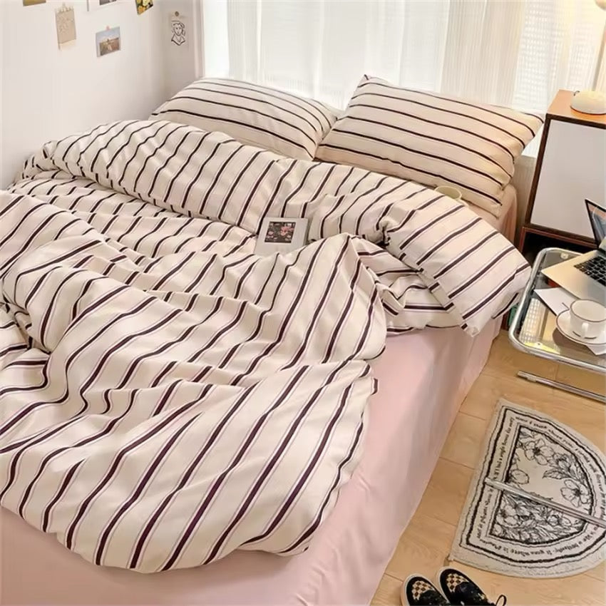 Nordic Stripe Bedding Set Pink