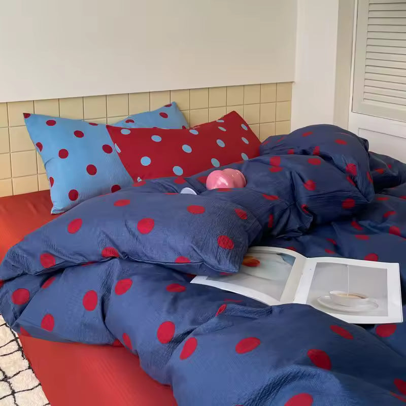 Navy Blue Polka Dot Bedding Set