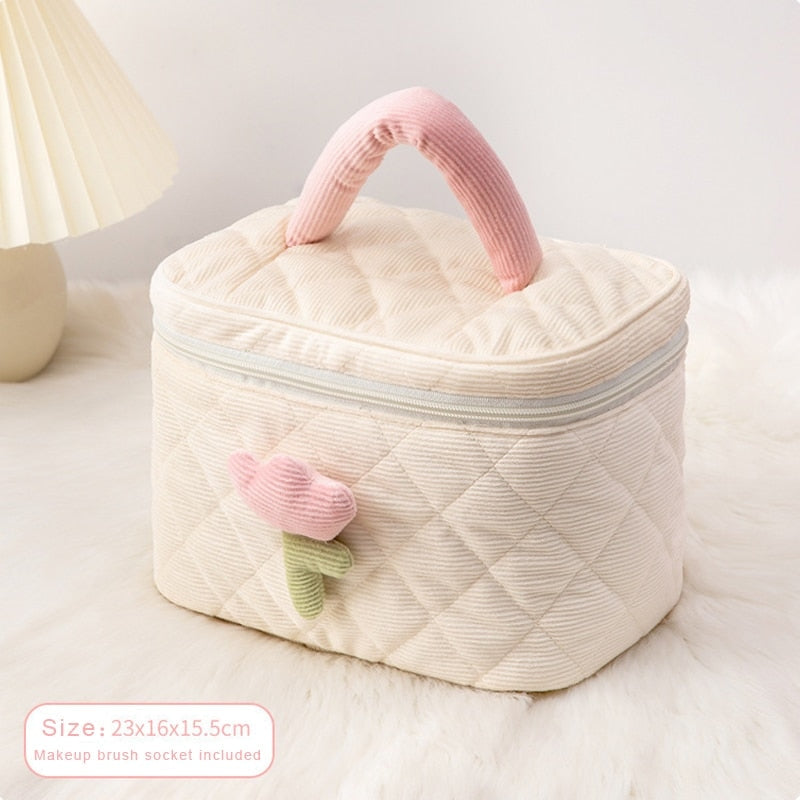 Plush Tulip Make-Up Case Beige Bucket Bag