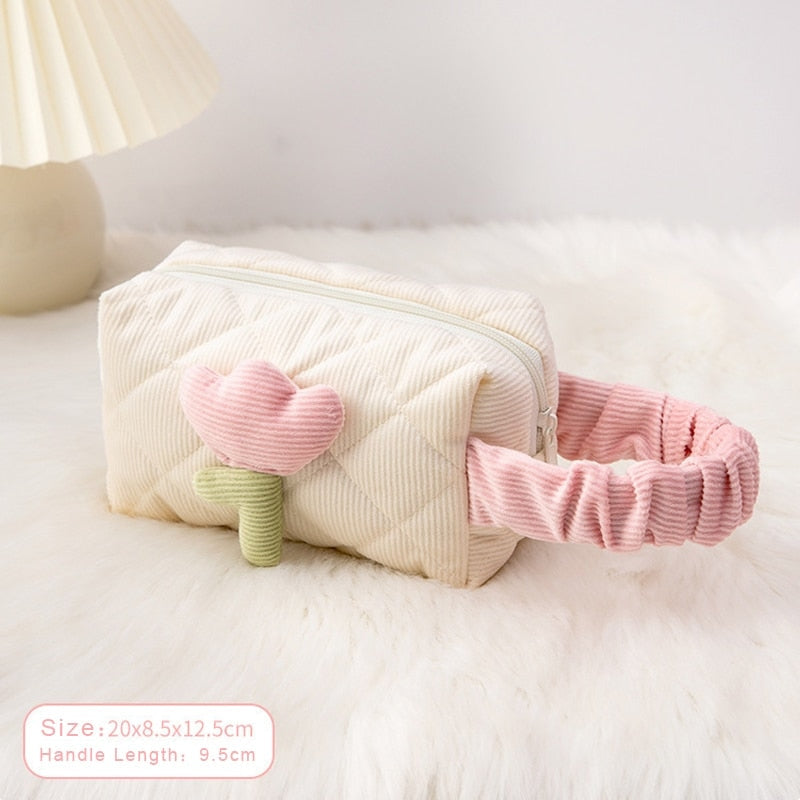 Plush Tulip Make-Up Case Beige Wrist Bag