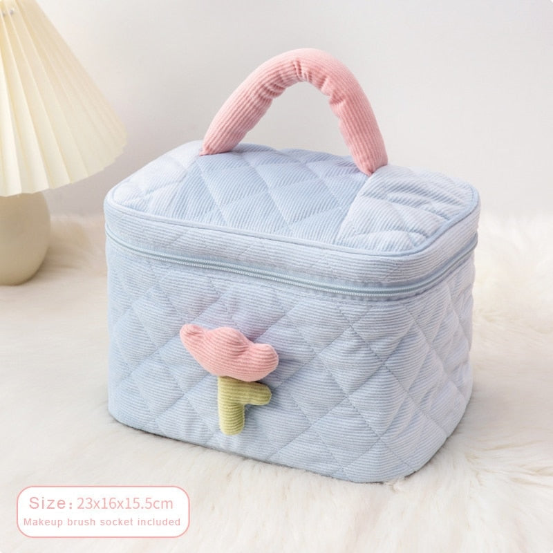 Plush Tulip Make-Up Case Blue Bucket Bag