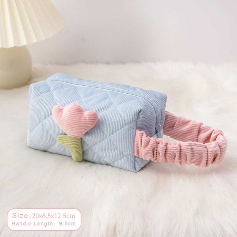 Plush Tulip Make-Up Case Blue Wrist Bag