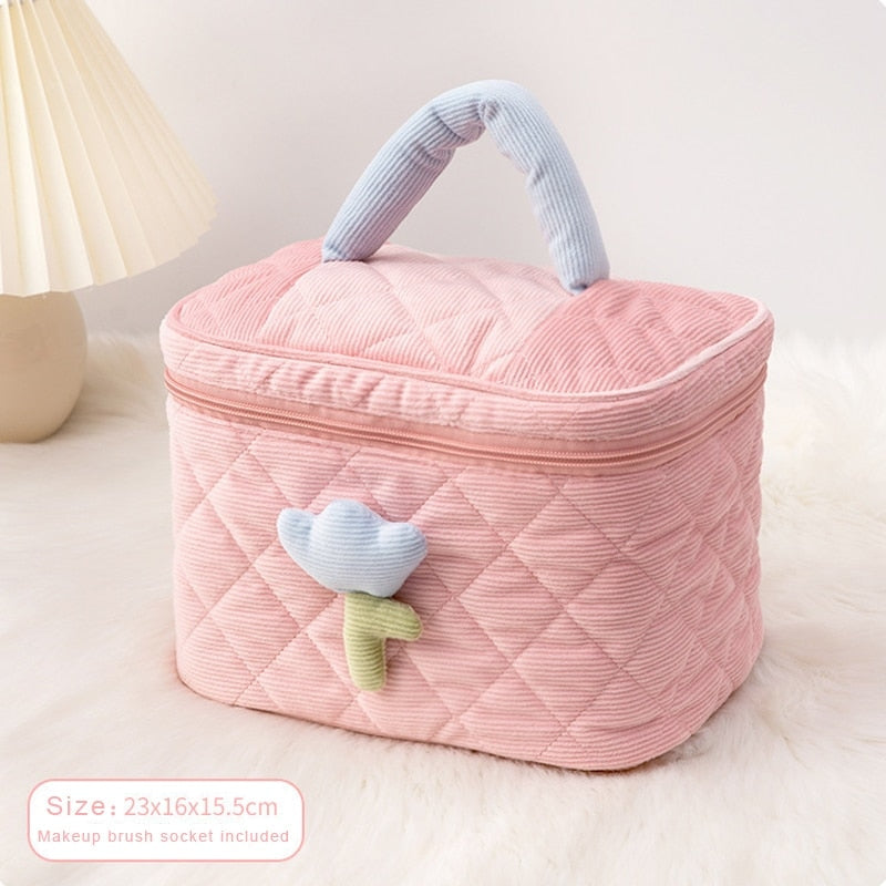Plush Tulip Make-Up Case Pink Bucket Bag