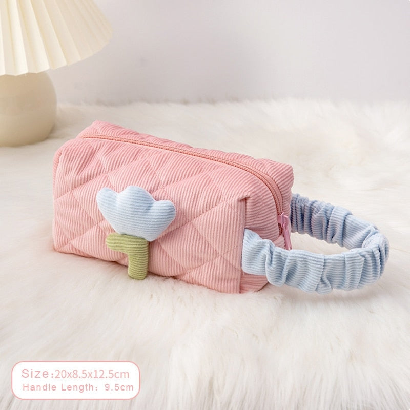 Plush Tulip Make-Up Case Pink Wrist Bag