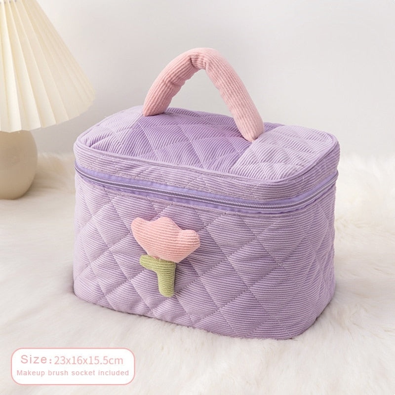 Plush Tulip Make-Up Case Purple Bucket Bag
