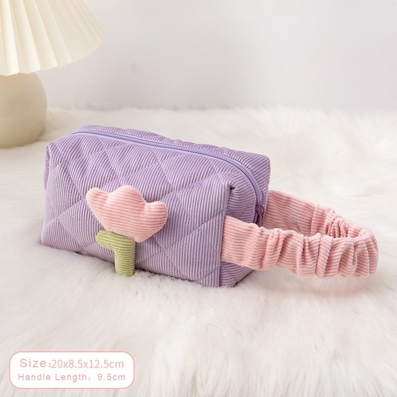Plush Tulip Make-Up Case Purple Wrist Bag