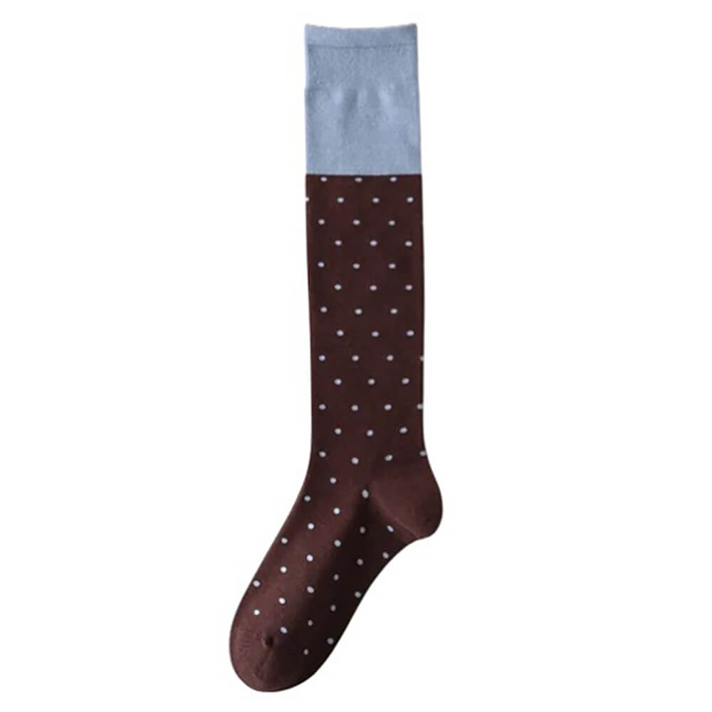 Preppy Polka Dot Knee High Socks Brown blue