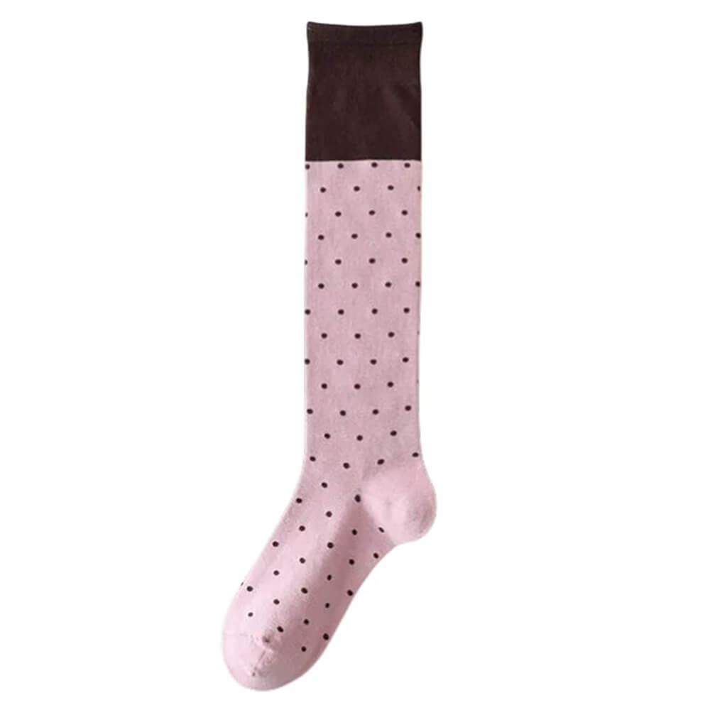 Preppy Polka Dot Knee High Socks Pink brown