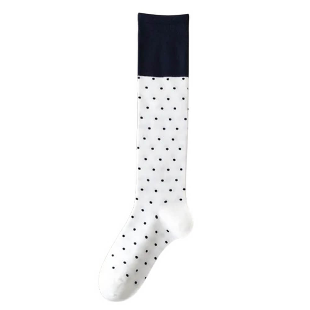 Preppy Polka Dot Knee High Socks White black