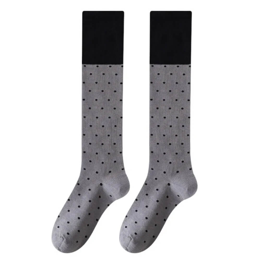 Preppy Polka Dot Knee High Socks Grey black