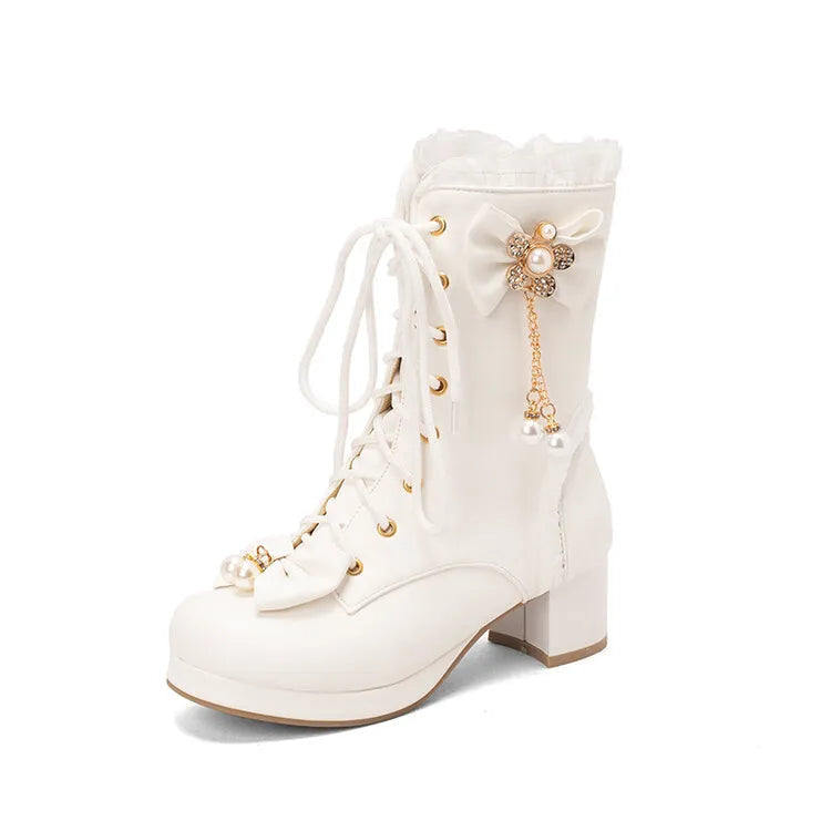 Pretty Pearl Princess Booties White