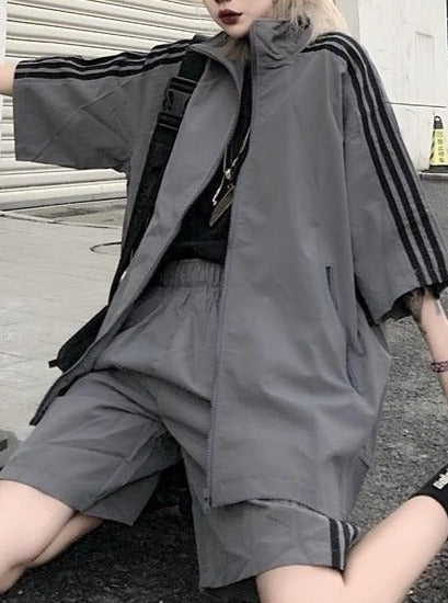 Subculture zip-up line jacket + shorts Gray