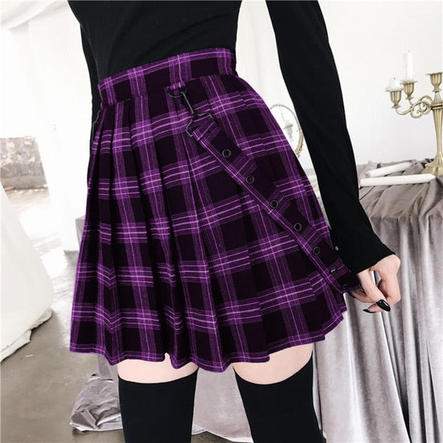 Plus Size Harajuku Gothic Yami Kawaii Fashion Plaid Pleated Mini Skirt (5 Colors) PURPLE