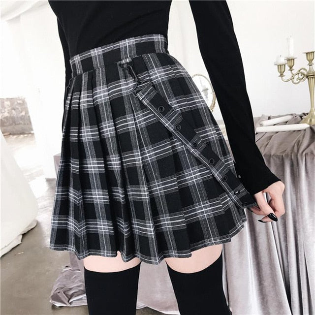 Plus Size Harajuku Gothic Yami Kawaii Fashion Plaid Pleated Mini Skirt (5 Colors) Black