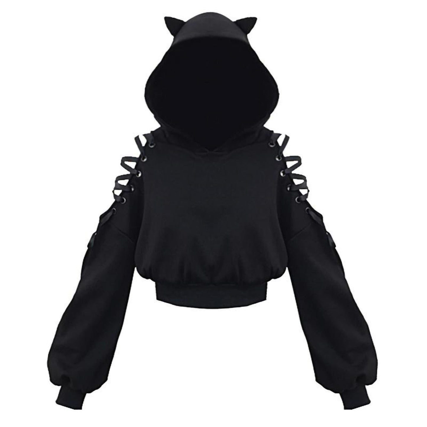 Goth Lace Up Sleeves Demon Hoodie Crop Top