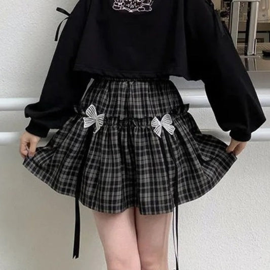 Kawaii Gothic Black and White Plaid Skirt