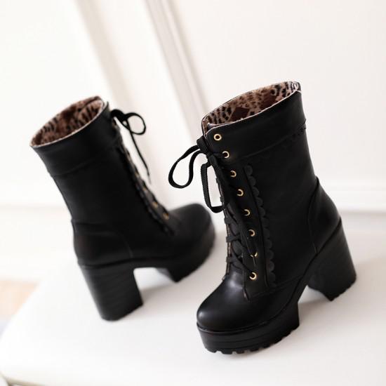 Chunky Lace Platform Boots Black