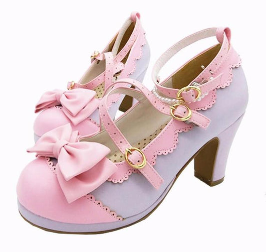 Pearl Embellished Heels Purple Pink