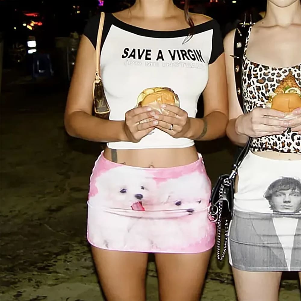 Puppies Print Y2K Micro Skirt