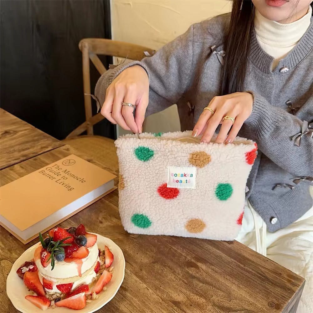 Colorful Plush Cosmetic Bag White