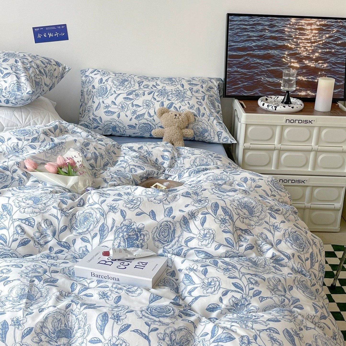 Blue Vintage Floral Bedding Set