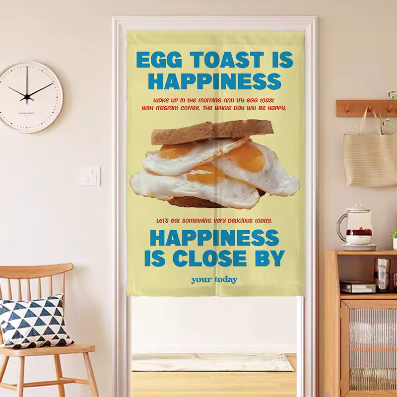 Retro Food Print Door Curtain Egg Toast